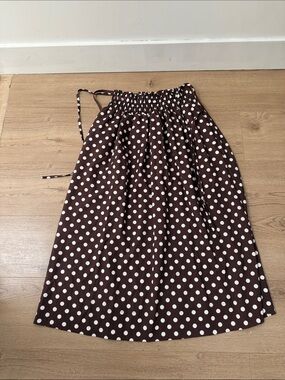 Brown and White Polka Dot Midi Skirt